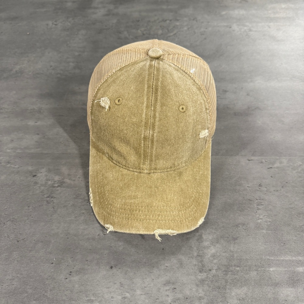 Tan Distressed Snapback Trucker Hat Unisex Mesh Baseball Cap Grunge Punkโ Alt